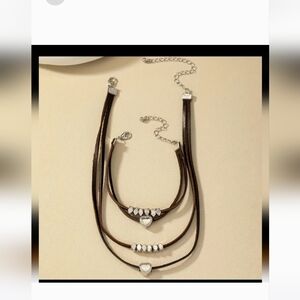 Bohemian Layered Necklace & Bracelet set Beaded Leather Cord Antique Inspired